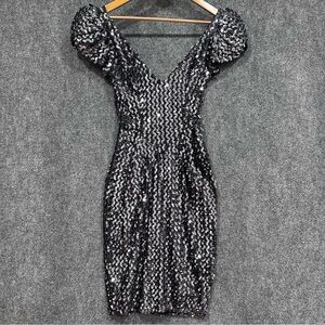 VTG Climax David Howard mini party dress XXS sequins architectural puff sleeves